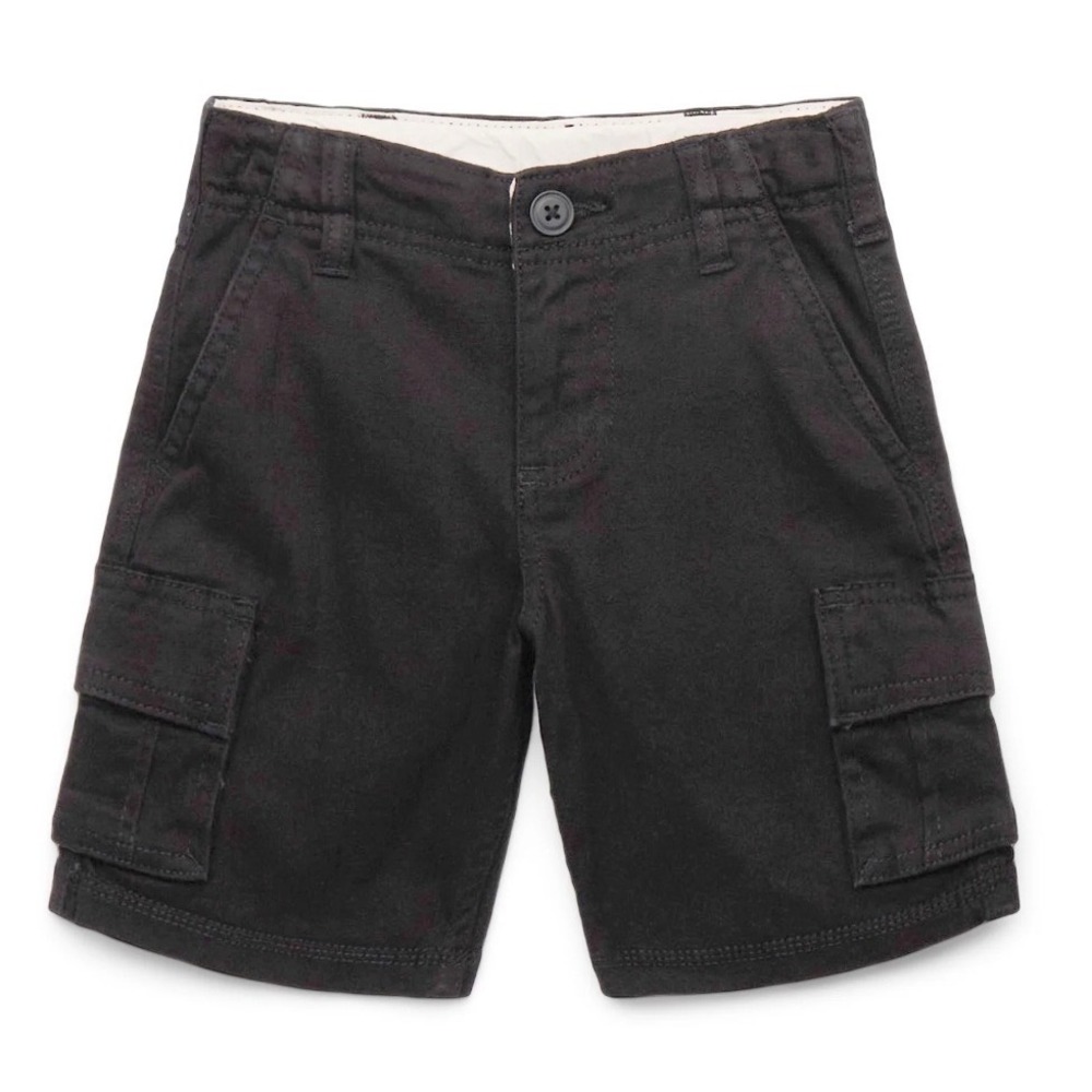Wonder Nation Boys Black Soot Twill Cargo Shorts Size 8 NWT Cotton Blend Stretch